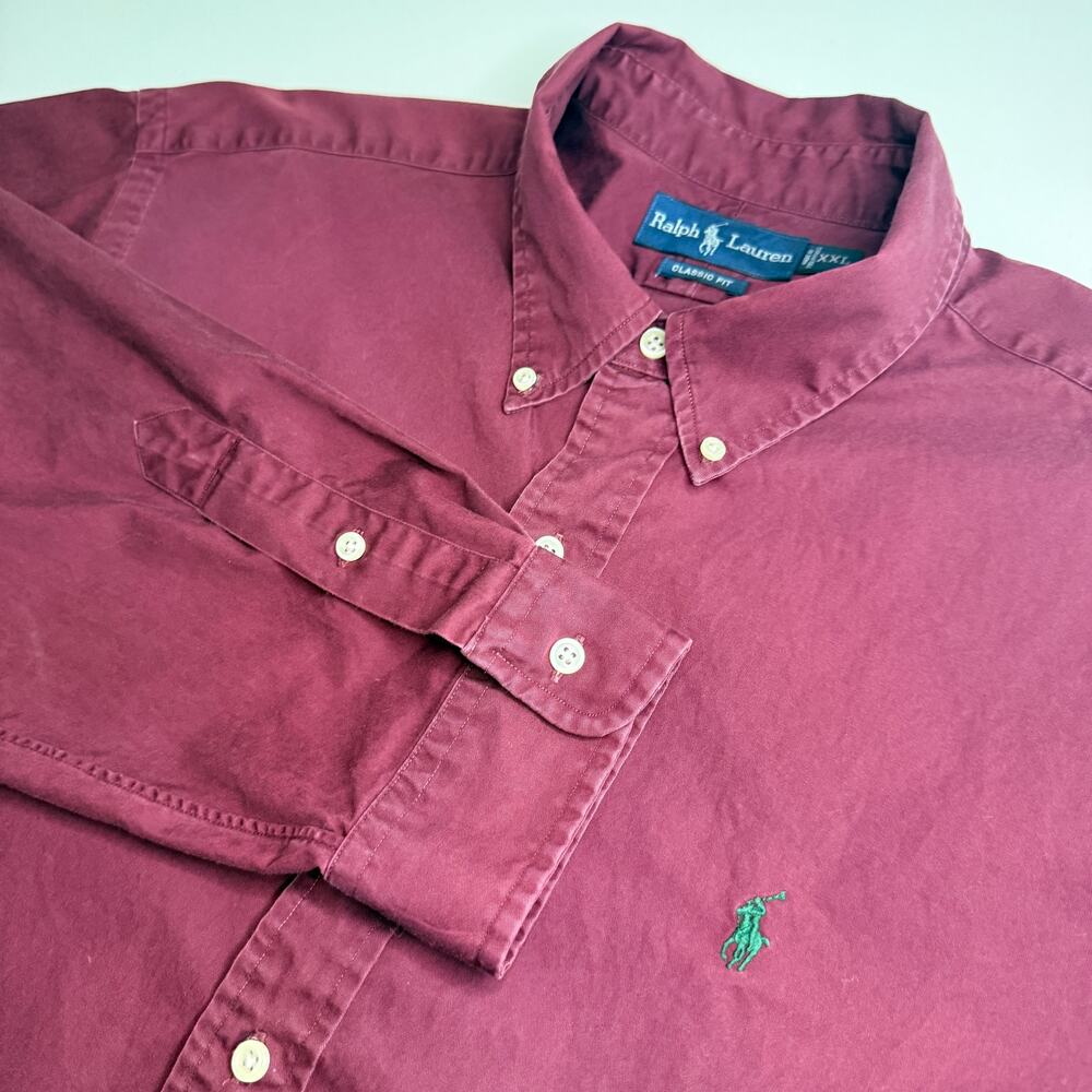 Polo Ralph Lauren Mens XXL Burgundy Classic Fit Cotton Button Down Shirt Pony
